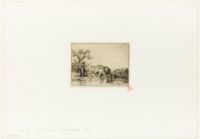 Mujer cuidando dos vacas de Charles Emile Jacque