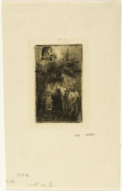 Mujer en la ventana de una posada de Charles Emile Jacque