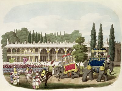 El palacio de Tippoo Sahib (1749-99) grabado por Thomas Hall para 