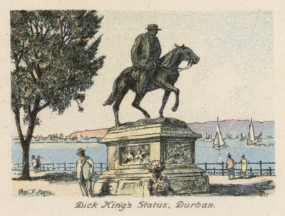 Sudáfrica: Estatua de Dick King, Durban (litografía en color) de Charles Ernest Peers