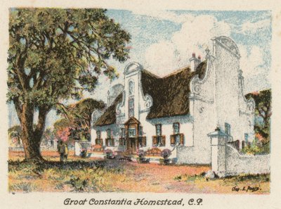 Sudáfrica: Groot Constantia Homestead, CP (litografía en color) de Charles Ernest Peers