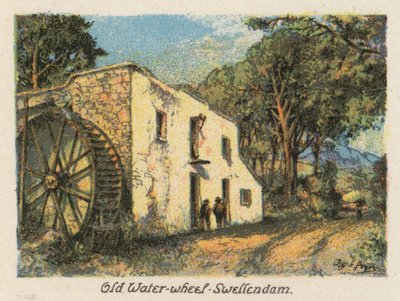 Sudáfrica: Old Water-wheel, Swellendam (litografía en color) de Charles Ernest Peers