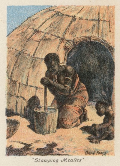 Sudáfrica: "Stamping Mealies" (litografía en color) de Charles Ernest Peers