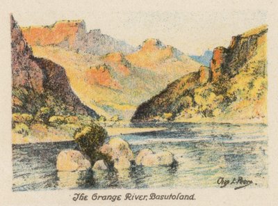 Sudáfrica: El río Orange, Basutolandia (litografía en color) de Charles Ernest Peers