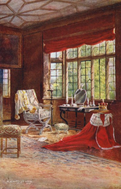 Casa Knole: Dormitorio Spangled, Ventana (litografía en color) de Charles Essenhigh Corke