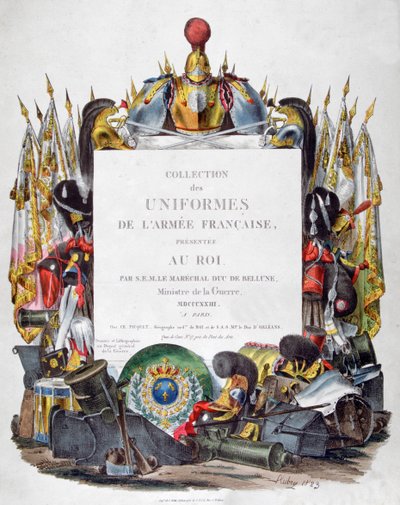 Frontispicio de la Colección de Uniformes del Ejército Francés presentada al Rey, 1823 de Charles Etienne Pierre Motte