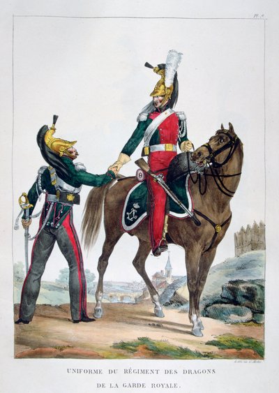 Uniforme de un regimiento de dragones de la guardia real, Francia, 1823 de Charles Etienne Pierre Motte