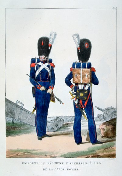 Uniforme de un regimiento de artillería de a pie de la guardia real, Francia, 1823 de Charles Etienne Pierre Motte