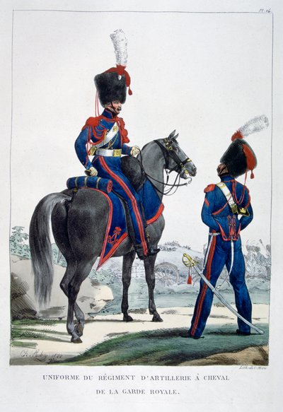 Uniforme de un regimiento de artillería a caballo de la guardia real, Francia, 1823 de Charles Etienne Pierre Motte
