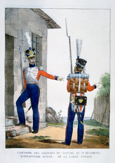 Uniforme del 7º Regimiento de infantería suizo de la guardia real, Francia, 1823 de Charles Etienne Pierre Motte