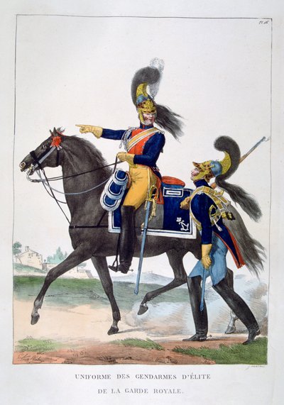 Uniforme de los gendarmes de élite de la guardia real, Francia, 1823 de Charles Etienne Pierre Motte