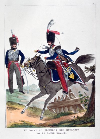 Uniformes de un regimiento de húsares de la guardia real francesa de Charles Etienne Pierre Motte