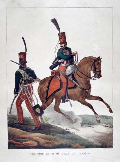 Uniformes del 6º regimiento de húsares franceses, 1823 de Charles Etienne Pierre Motte
