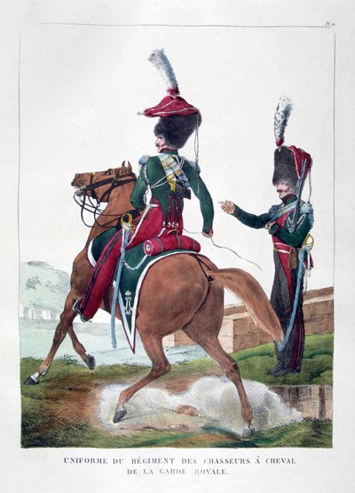 Uniformes del regimiento de cazadores montados de la guardia real francesa, 1823 de Charles Etienne Pierre Motte