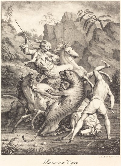 Caza de tigres de Charles Etienne Pierre Motte after Auguste Jacques Regnier