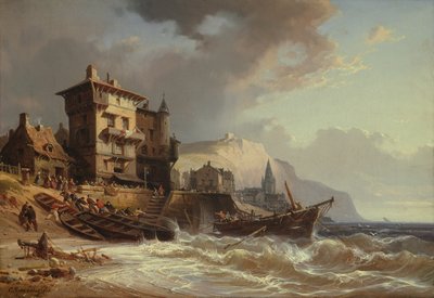 Arrastrando los barcos a la costa de Bretaña de Charles Euphrasie Kuwasseg