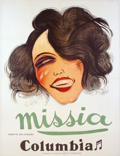 Póster de Columbia Records anunciando a la cantante francesa, Missia, c.1935 de Charles Felix Gir