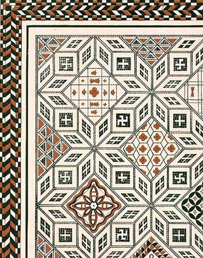 Diseño de un pavimento de mosaico descubierto en Nimes, probablemente del siglo II o III, pub. por Day & Son de Charles Felix Marie (after) Texier
