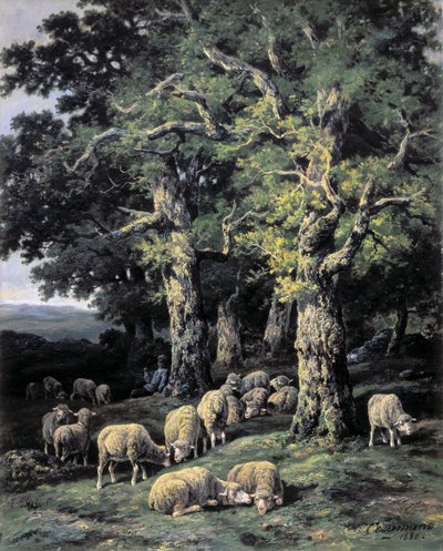Ovejas en el bosque de Charles Ferdinand Ceramano