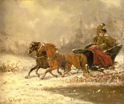 Regresando a casa en invierno de Charles Ferdinand De La Roche