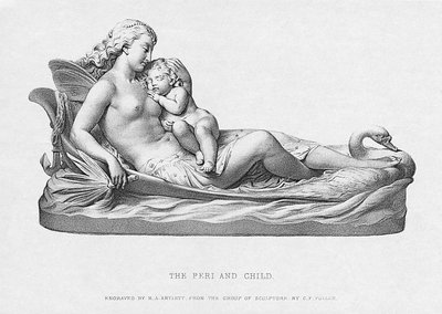 El Peri y el niño, c.1871, grabado por R.A. Artlett de Charles Francis Fuller