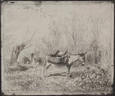 Un burro en el campo, impresión original 1862, impresa en 1921 de Charles Francois Daubigny
