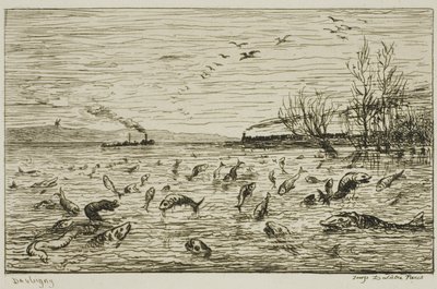 Celebración del pez a la salida del chico del barco (El pez) de Charles Francois Daubigny