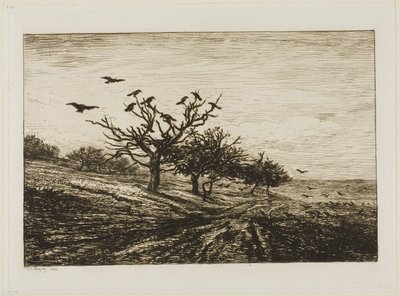 Cuervos en un árbol de Charles Francois Daubigny
