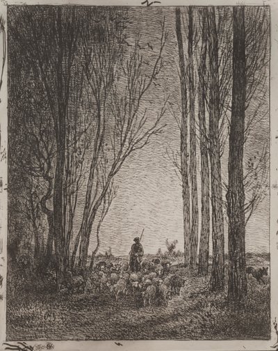 Reuniendo el rebaño, impresión original 1862, impresa en 1921 de Charles Francois Daubigny