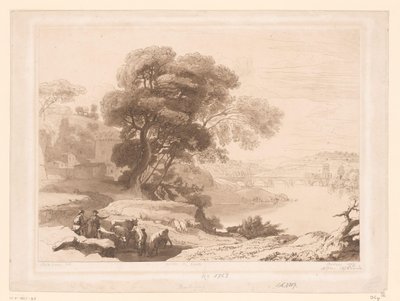 Paisaje con pastores y ganado a la orilla de un río de Charles Francois Daubigny