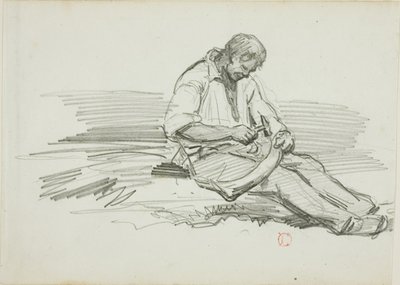 Hombre reparando una guadaña de Charles Francois Daubigny
