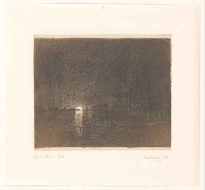 Vista nocturna en un lago efecto la noche de Charles Francois Daubigny