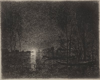 Escena nocturna, impresión original 1862, impresa en 1921 de Charles Francois Daubigny