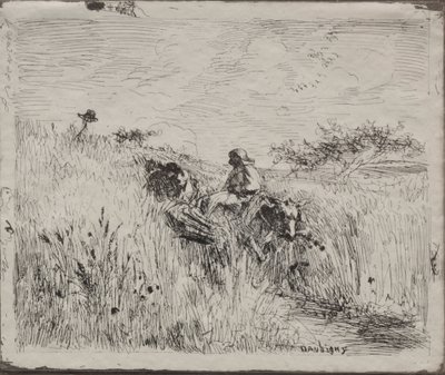 Camino a través del campo de grano, impresión original 1862, impreso en 1921 de Charles Francois Daubigny
