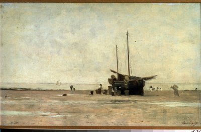""Seascape"" Un velero en la arena durante la marea baja. Pintura de Charles Francois Daubigny (1817-1878) 1868-1872 Museo Pushkin, Moscú de Charles Francois Daubigny