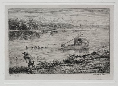 El viaje en barco: grumete acarreando la cuerda de remolque o acarreando con cuerda de Charles Francois Daubigny