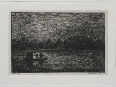 El viaje en barco: Viaje nocturno o pesca con red, segunda versión de Charles Francois Daubigny