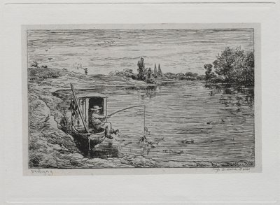 El viaje en barco: El grumete pescando con línea, 1861 de Charles Francois Daubigny