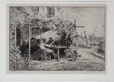 El paseo en barco: el almuerzo antes de subir a bordo en Asnières de Charles Francois Daubigny