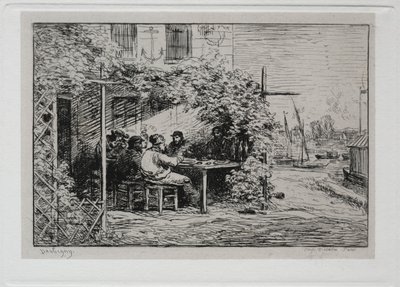 El viaje en barco: el almuerzo antes de embarcar en Asnières, 1861 de Charles Francois Daubigny
