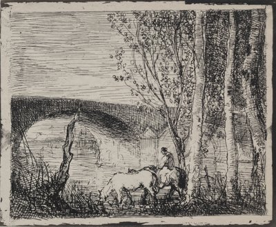 El puente, impresión original 1862, impreso en 1921 de Charles Francois Daubigny