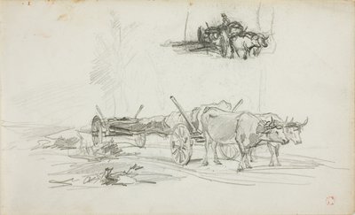 Dos bocetos de bueyes arrastrando un tronco de Charles Francois Daubigny