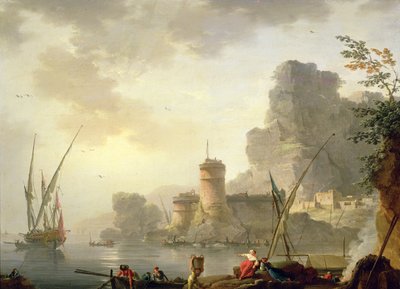 Escena de puerto mediterráneo al atardecer de Charles Francois Lacroix de Marseille