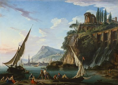 Escena costera con el Templo de la Sibila, Tívoli (pintura) de Charles Francois Lacroix de Marseille