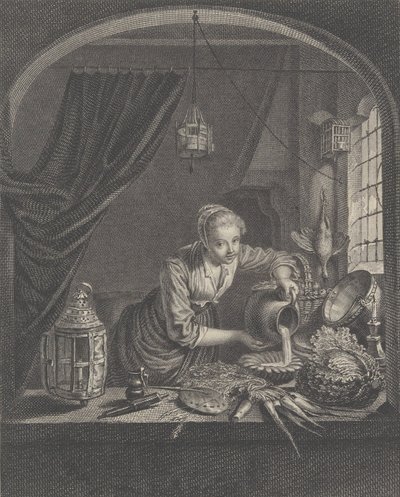 Lechera después de la pintura de G. Dou en el gabinete del Sr. Poullain de Charles François Adrien Macret