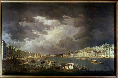 Orillas del Saona en Lyon. A la izquierda actividades comerciales. Pintura de Charles Francois Nivard (1739-1821) 1804 de Charles François Nivard