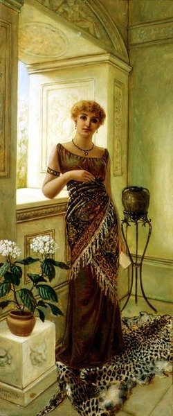 Mujer Clásica junto a una Ventana de Charles Frederick Lowcock