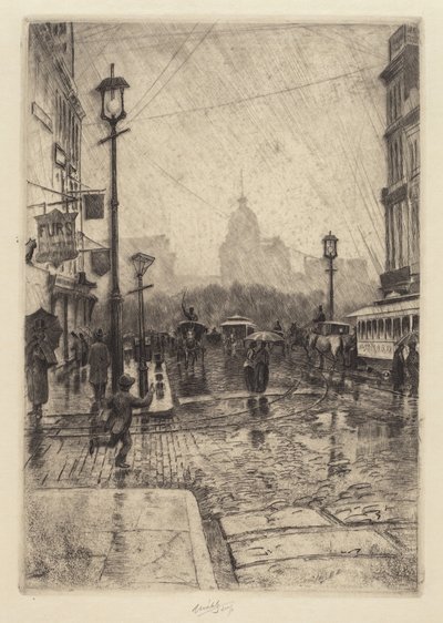 Día Lluvioso, Broadway, probablemente 1890 de Charles Frederick William Mielatz
