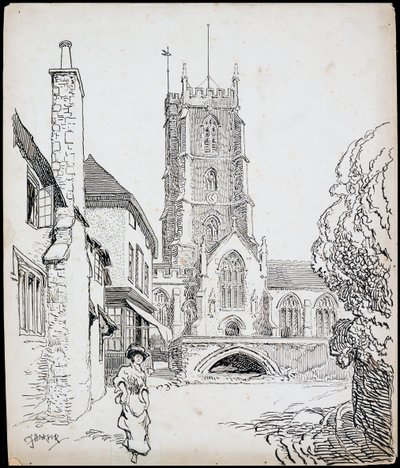 Vista desde el sur de la iglesia prioral de San Jorge, Dunster, Somerset de Charles George Harper