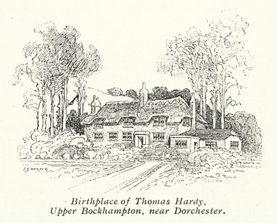 Lugar de nacimiento de Thomas Hardy, Upper Bockhampton, cerca de Dorchester (litografía) de Charles George Harper